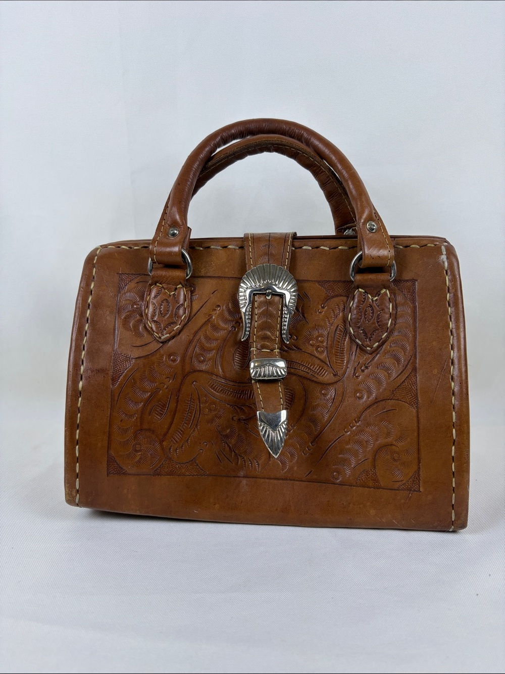 Vintage Force Ten Classic Hand Tooled Leather Satchel Doctor Bag Handbag